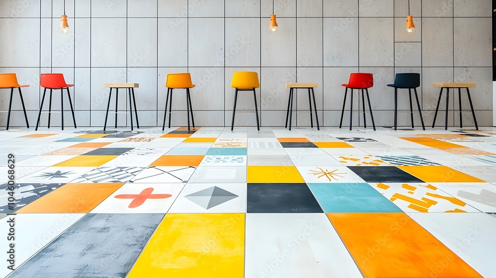 Leinwandbilder distorted tiled grid featuring a composition of abstract brutalist geometric shapes and modern minim