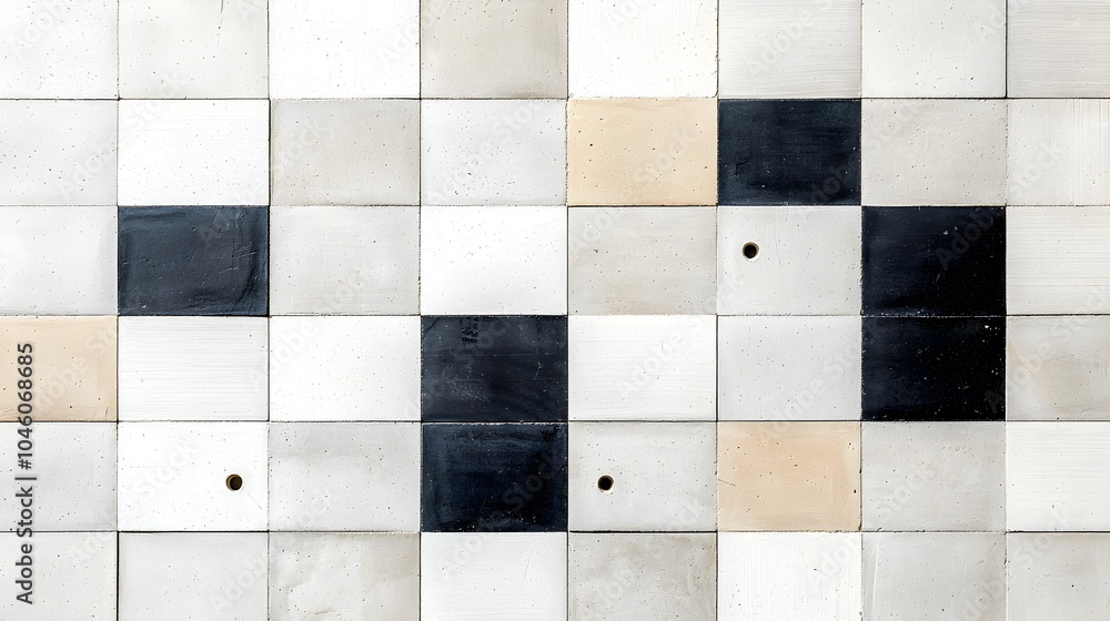 Poster vibrant groovy checkered pattern featuring simple brutalist geometric forms and shapes reflecting a 