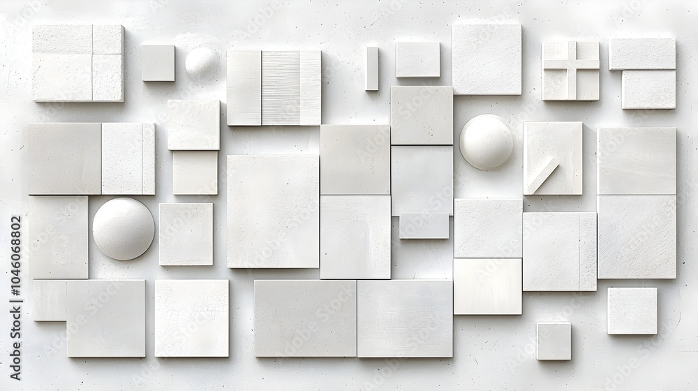 Aufkleber Sleek and modern retro inspired brutalist geometric abstract design with minimalist elements presented in a unique and distorted tiled grid format  The composition features bold shapes lines