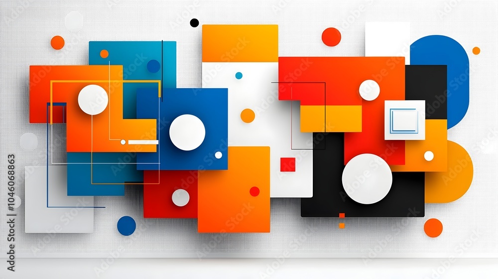 Poster Bold geometric shapes arranged in a clean distorted grid with a groovy retro feel reflecting a modern minimalist design aesthetic
