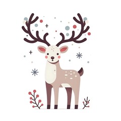 Flat, isolated illustration of a standing reindeer with large antlers. The design features smooth lines, a neutral brown color, and a simple yet elegant profile, evoking holiday themes.