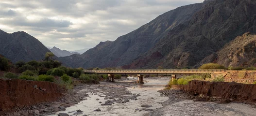 Fotobehang Chocoladebruin An old bridge over the river in a mountain landscape in Salta,Argentina.  © Vero Dibe