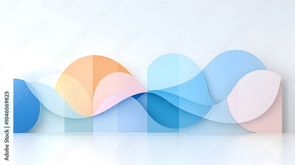 Poster Smooth and fluid curved lines merging with soft gradients producing an abstract minimalist design that reflects a modern clean and simple aesthetic