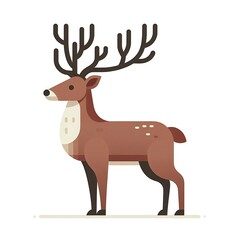 Fototapeta premium Flat, isolated illustration of a standing reindeer with large antlers. The design features smooth lines, a neutral brown color, and a simple yet elegant profile, evoking holiday themes.