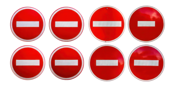 Multiple No Entry Signs in Vivid Red Color,PNG set collection, isolated on transparent background