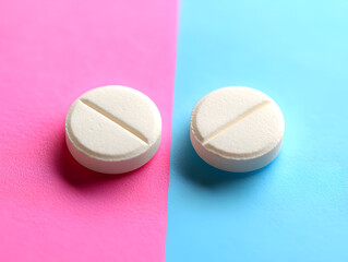 Obraz premium Close-up of Round White Pill for Pain Relief and Wellness Routine in Healthcare Photography