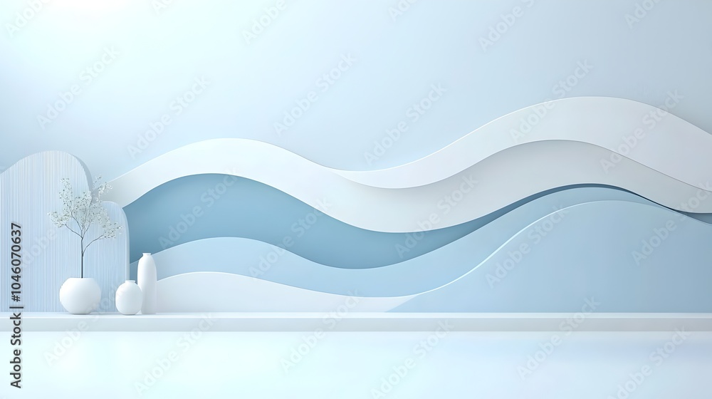 Poster Elegant abstract digital art composition featuring soft flowing arcs and gradient layers that create a seamless minimalist background reflecting a sense of elegant motion and beauty