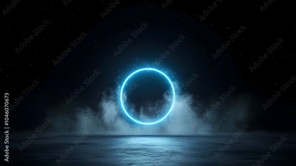 Poster Ethereal glowing orb surrounded by shimmering cosmic mist creates a mesmerizing abstract motion effect in a minimalist futuristic design  The luminous