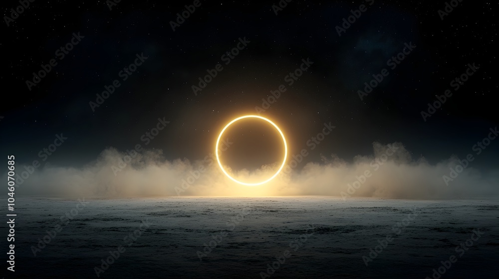 Poster Glowing Ethereal Orb Surrounded by Cosmic Mist with Mesmerizing Motion Effect in Minimalist Design  Abstract and visually striking digital artwork with a futuristic serene and captivating atmosphere
