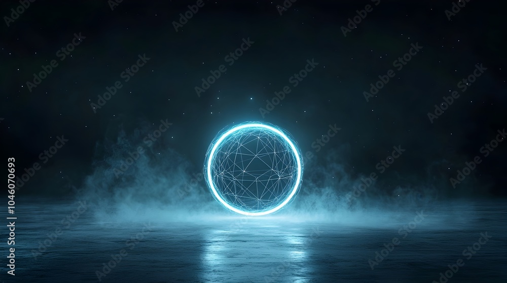 Poster Glowing orb surrounded by swirling mist in a cosmic setting creating an ethereal motion effect with a mesmerizing minimalist design