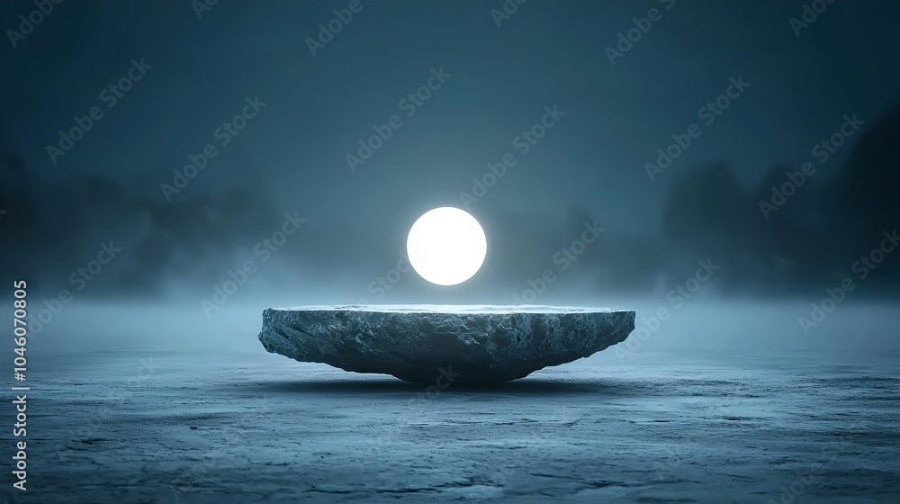 Poster A luminous orb gently hovering in a hazy cosmic scene creating a sense of motion and tranquility in a minimalist abstract design