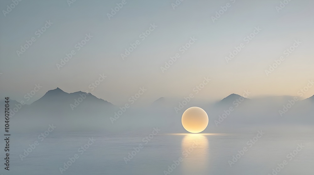 Aufkleber glowing ethereal orb drifting amidst a serene misty cosmic landscape evoking a sense of tranquility 