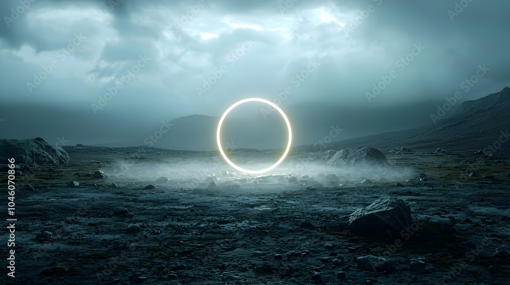 Aufkleber ethereal glowing orb suspended in a misty cosmic landscape evoking a sense of subtle motion and mini