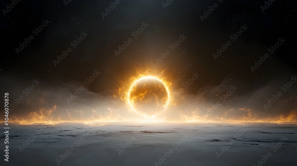 Leinwandbilder Glowing orb suspended in a cosmic mist radiating soft luminous light and gentle motion creating a minimalist serene and atmospheric background evoking the beauty of the universe