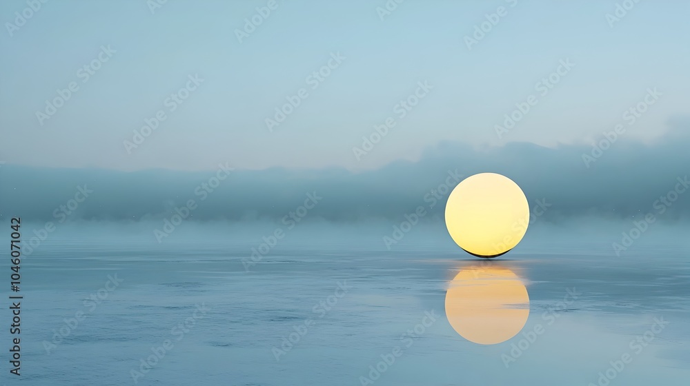 Poster luminous orb set in a misty cosmic scene glowing softly to reflect motion and mystery in a minimalis