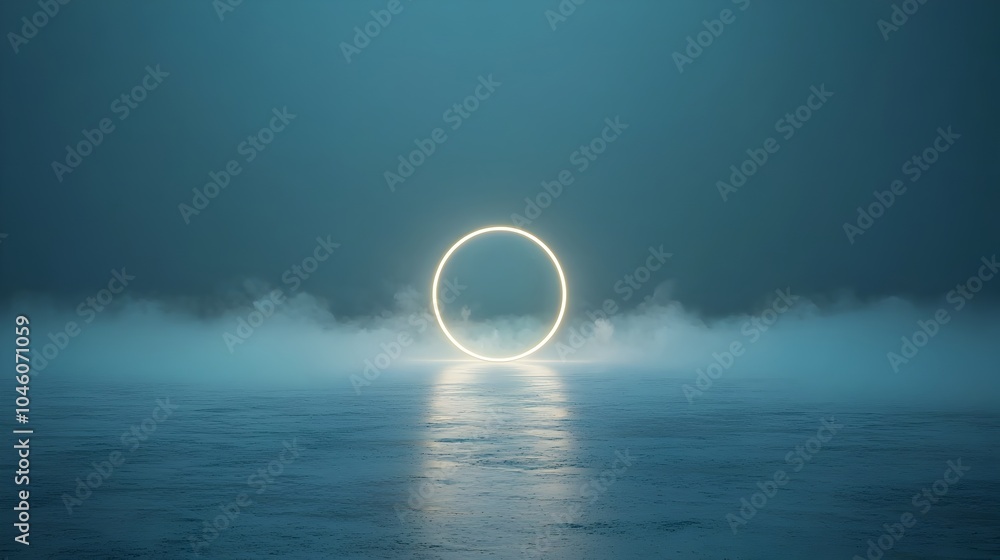 Poster Luminous glowing orb set within a misty cosmic scene reflecting motion and mystery in a minimalist abstract design that evokes a sense of ethereal otherworldly wonder