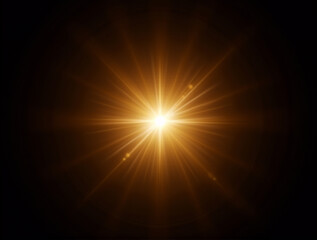 Obraz premium Ethereal Lens Flare and Golden Sunburst on Pitch Black Background with High Contrast and No Visible Light Source