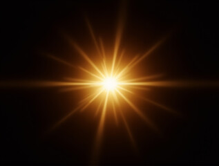 Fototapeta premium Ethereal Lens Flare and Golden Sunburst on Pitch Black Background with High Contrast and No Visible Light Source