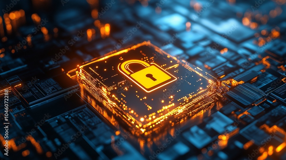 Poster glowing encryption icon in digital environment