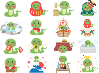 Obraz premium 巳年の、蛇のキャラクターのイラストセット