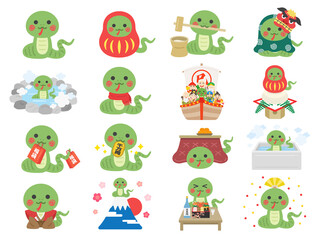 巳年の、蛇のキャラクターのイラストセット