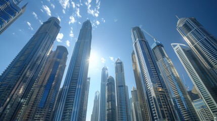 Obraz premium Dubai Skyscrapers Under Blue Skies
