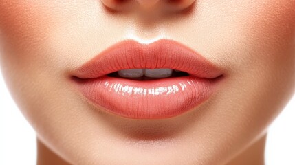 Fototapeta premium Close-up of Glossy Lips with Subtle Color