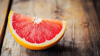 grapefruit slice isolated on a wooden table