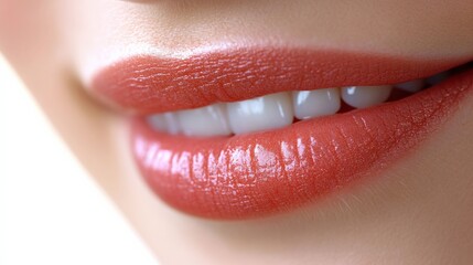 Obraz premium Close-Up of Glossy Lips with Perfect Smile