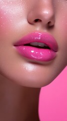 Fototapeta premium Glamorous Close-Up of Glossy Pink Lips