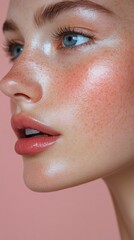 Fototapeta premium Close-Up Portrait of a Young Woman with Freckles