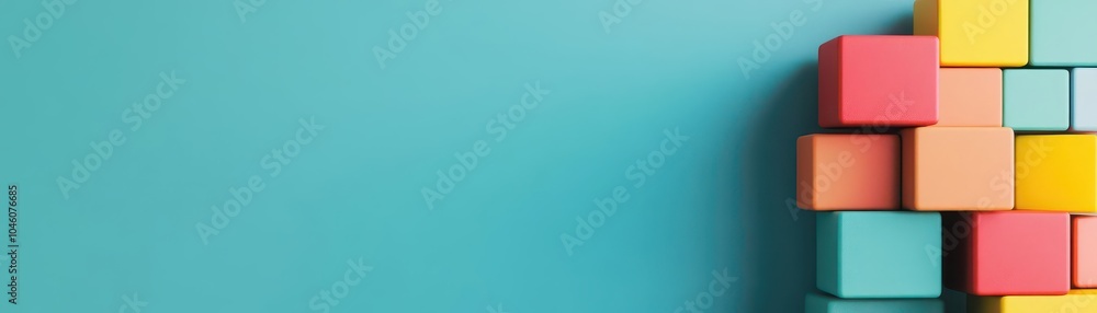 Poster Stacked tech cubes with shadows in a flat design, side view, internet of things theme, animation, Complementary Color Scheme