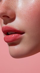 Naklejka premium Close-Up of Glossy Lips with Freckles