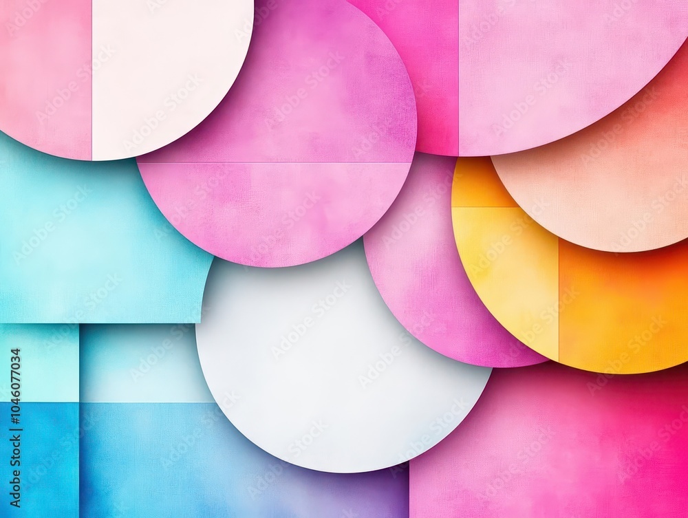 Aufkleber Overlapping gradient circles creating a 3D illusion on a geometric background, side view, futuristic theme, watercolor style, Splitcomplementary color scheme