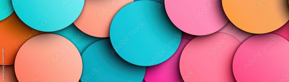 Poster overlapping gradient circles forming a dynamic geometric background, top view, abstract theme, carto