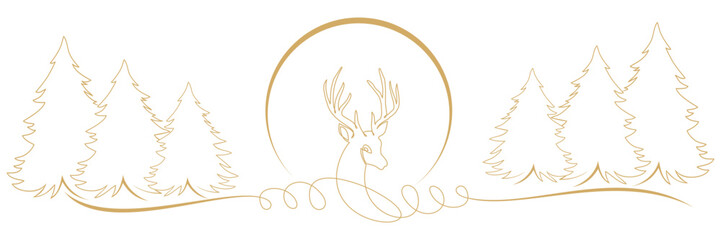 Obraz premium illustration of reindeer and christmas tree with moon vector 