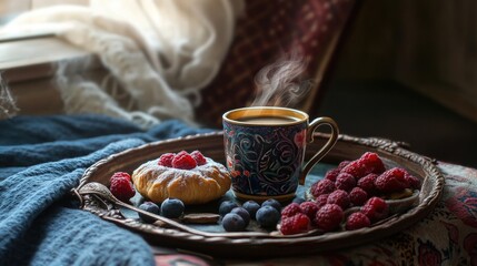 Cozy Morning with Coffee and Fresh Berries Delight