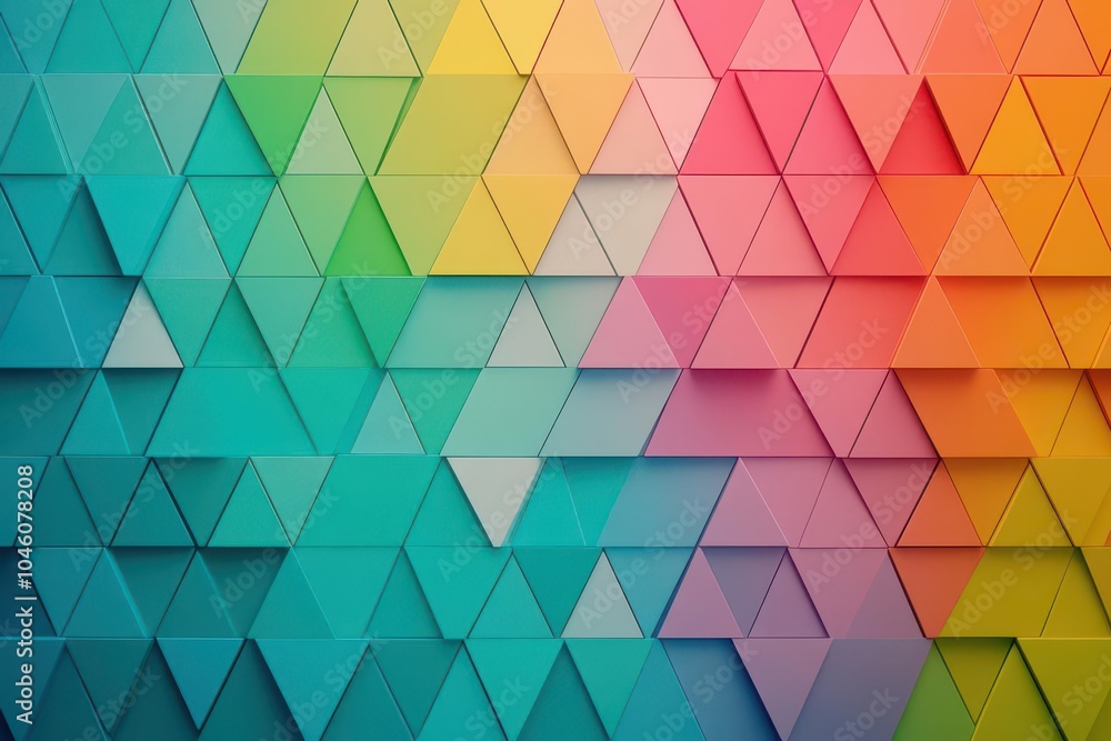 Poster Gradient triangles interlocking in a complex geometric pattern background, side view, artistic theme, animation style, Complementary Color Scheme