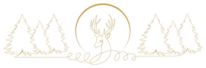 illustration of reindeer and christmas tree with moon vector