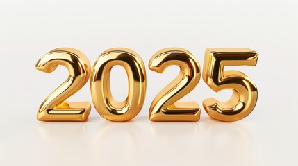 Shiny golden "2025" numbers with a metallic finish on a minimalistic white background.