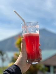 glass of watermelon juice with onion flavour