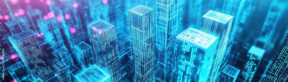 Poster A city made of crystal skyscrapers built from big data, top view, representing largescale data integration, digital binary as object, Vivid