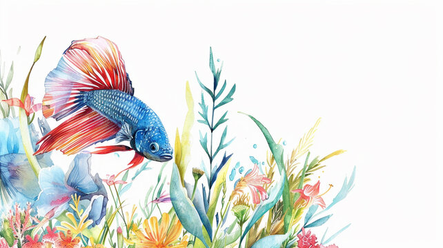 お見舞い 魚 ベタ 肉筆原画 熱帯魚 溶かし ドローイング 墨絵 絵画