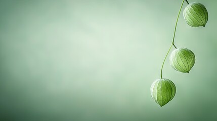   A close-up of a plant with three leaves on its stem against a green backdrop, featuring a blurry sky in the background
