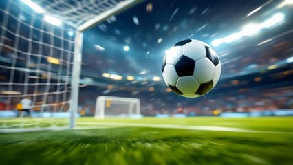 Soccer Ball Approaching Goal - Action Shot, Stadium