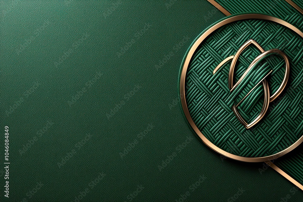Poster elegant green background with intricate pattern and a golden decorative element.