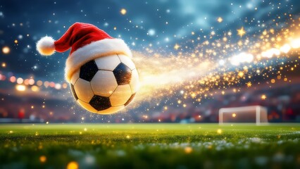 Christmas Soccer Ball in Stadium - Festive Sports Background