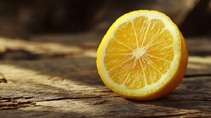 Slice of lemon fruit isolated on a wooden table