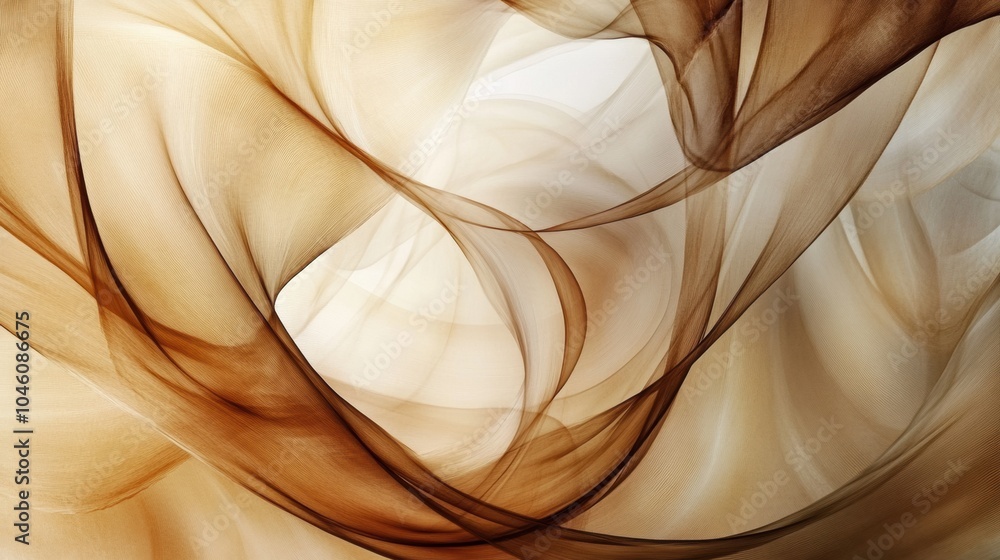 Poster flowing shapes in rich earthy tones emulate the movement of tea, offering a tranquil and calming aes