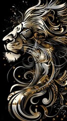 Ancient wild tiger head tattoo design with skull elements. Generative AI
